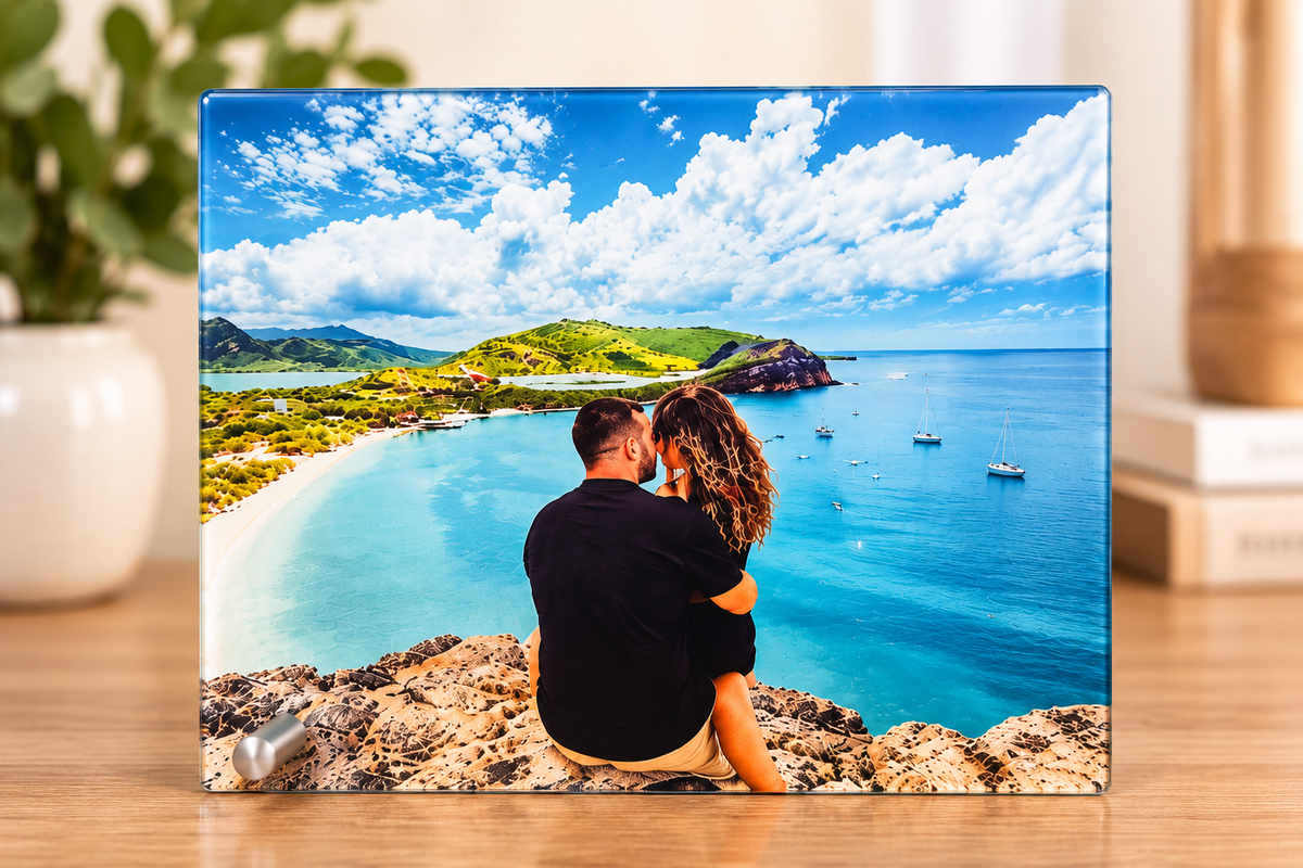 Personalized Glass Photo Print with Stand – 8x10 Custom Picture Display