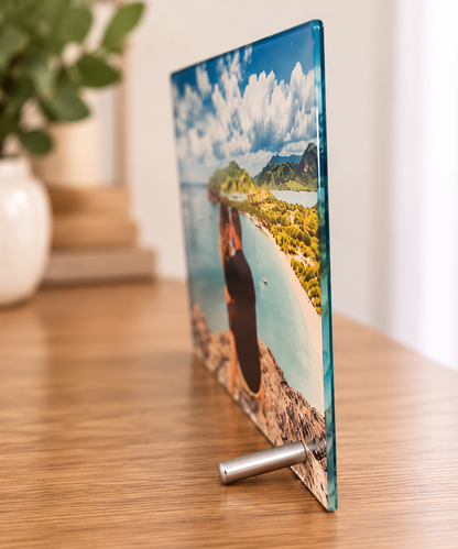 Personalized Glass Photo Print with Stand – 8x10 Custom Picture Display