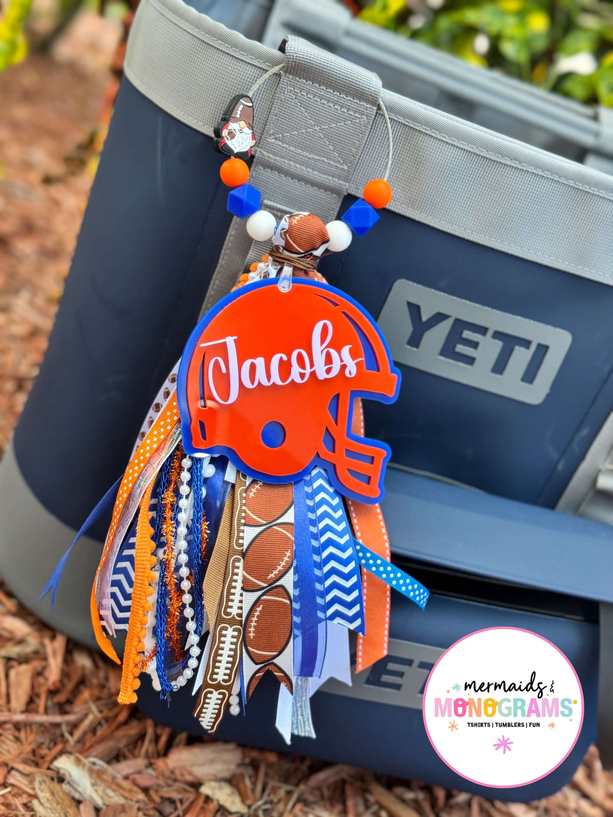 🏈 Personalized Football Acrylic Bag Tag with Ribbon Tassel
