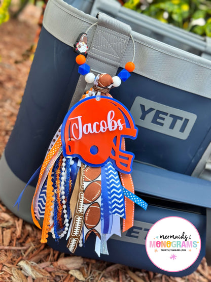 🏈 Personalized Football Acrylic Bag Tag with Ribbon Tassel