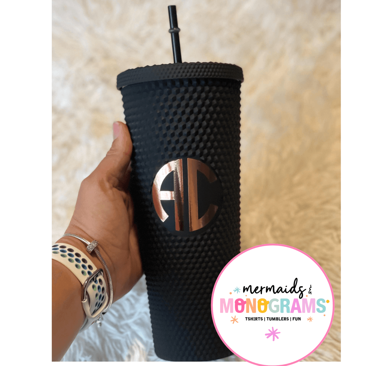 Personalized 24oz Studded Tumbler – Custom Monogram Cup with Straw | Stylish Textured Acrylic Tumbler