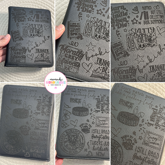 Bookish Kindle cover with laser engraved romance reader design