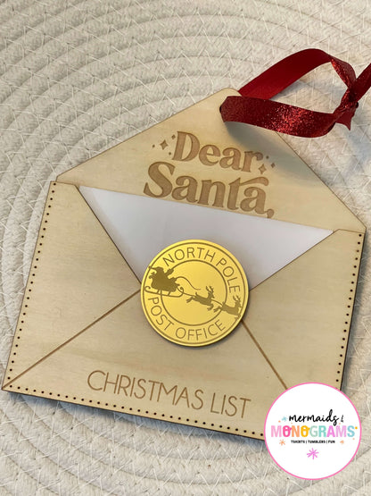 Dear Santa Christmas List Ornament – Wood Santa Envelope with North Pole Seal